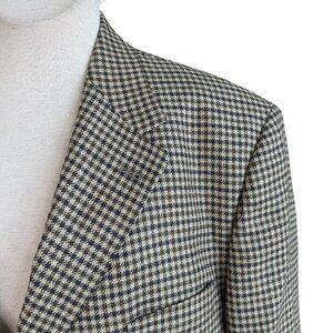 Tommy Hilfiger Blue Brown Houndstooth Plaid 3 Button Sport Coat Blazer Size 44L